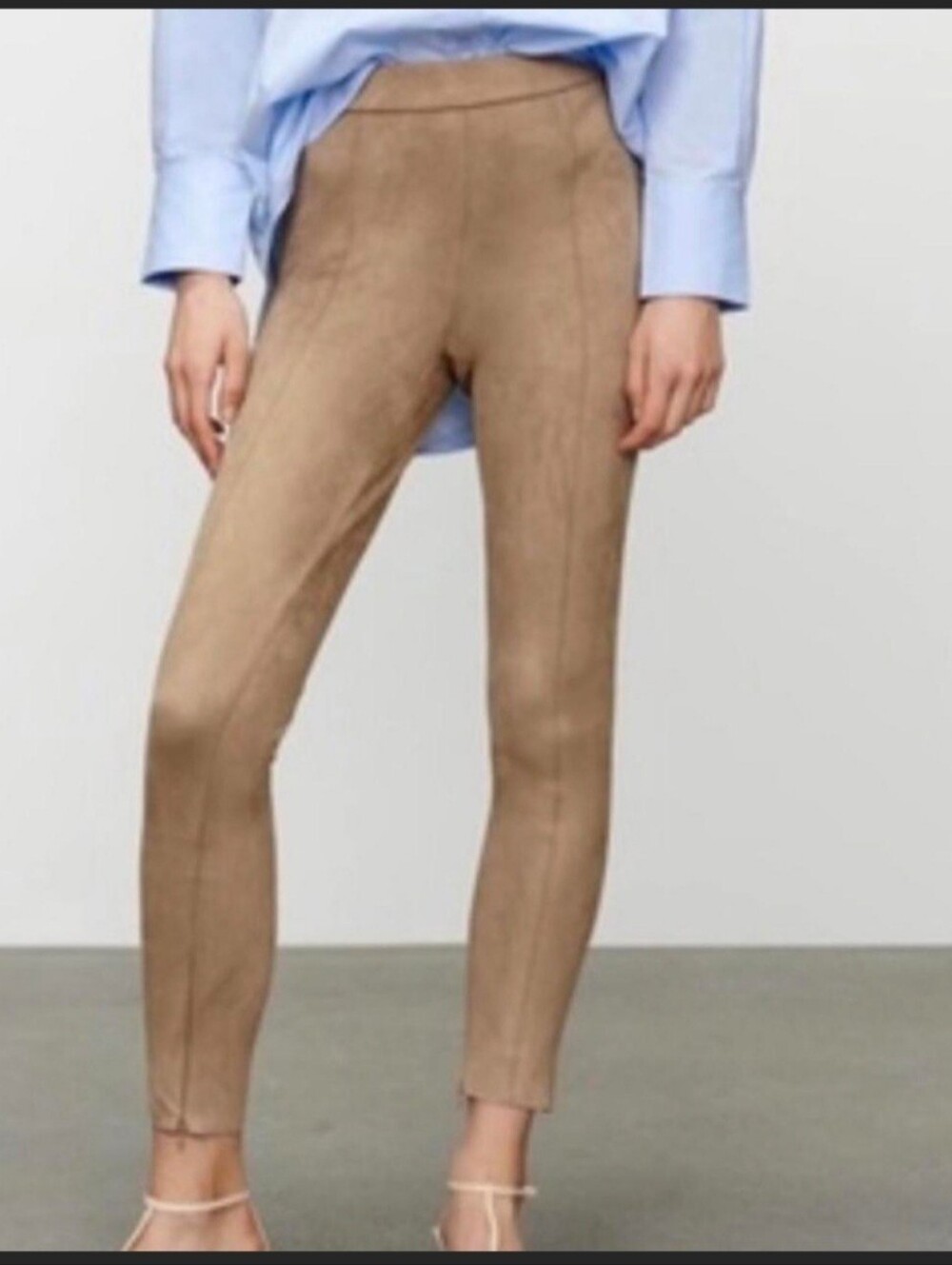 Zara Suede-Look Skinny Fit Pant in Beige -Medium